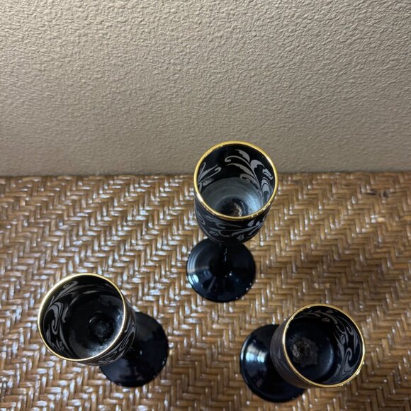 Partylite Candle Holders Black Gold Trim Set Of 3 - Picture 5 of 9